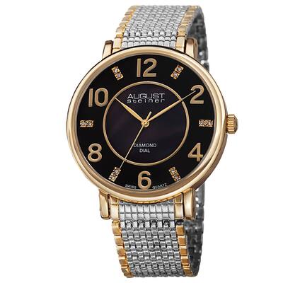 August Steiner Men's Ultra-Thin Swiss Quartz Mother of Pearl Diamond Dial Two-Tone Bracelet Watch