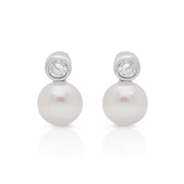 Sterling Silver Cubic Zirconia Pee Cultured Freshwater Pearl Stud Sterling Silver Cubic Zirconia Pee Cultured Freshwater Pearl Stud Earrings 4 5 Mm
