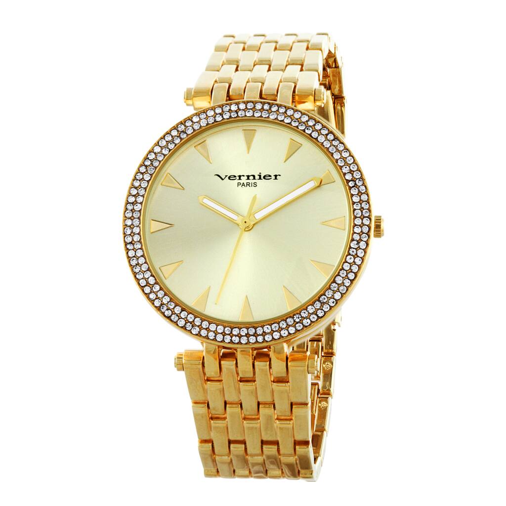 Vernier Paris Women's 7 Link Crystal Bezel Goldtone Bracelet Watch