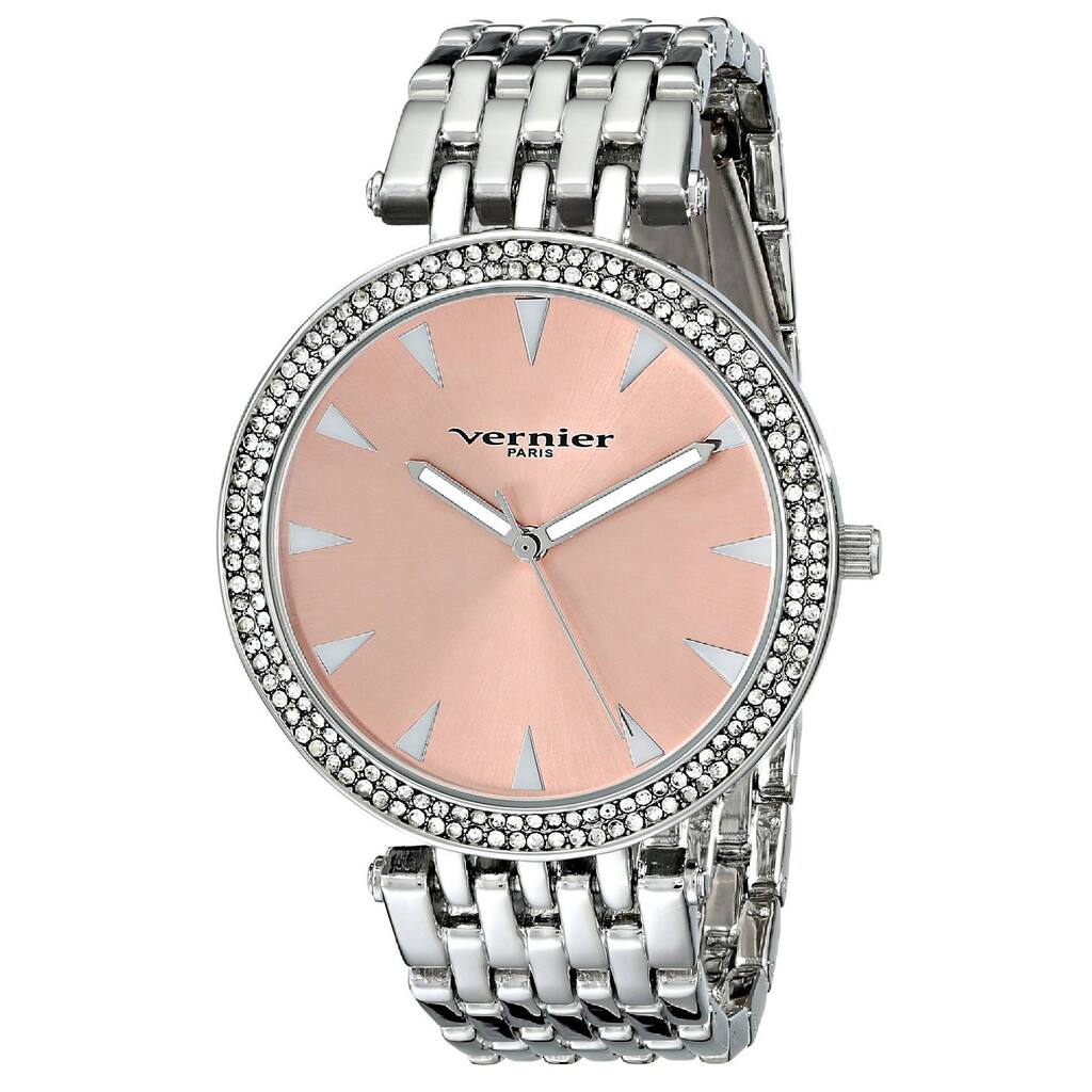 Vernier Paris Women's 7 Link Crystal Bezel Silvertone Bracelet Watch