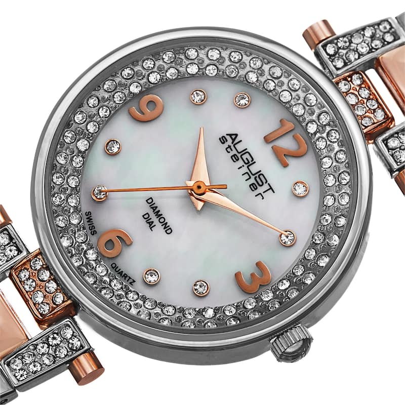August Steiner Women's Swiss Quartz Diamond Markers Two-Tone Bracelet Watch
