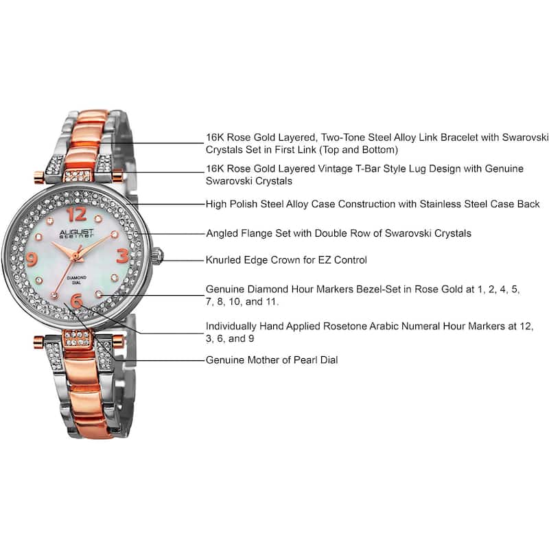 August Steiner Women's Swiss Quartz Diamond Markers Two-Tone Bracelet Watch