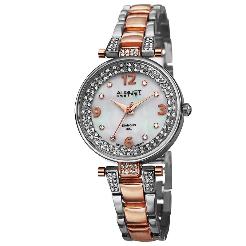 August Steiner Women's Swiss Quartz Diamond Markers Two-Tone Bracelet Watch