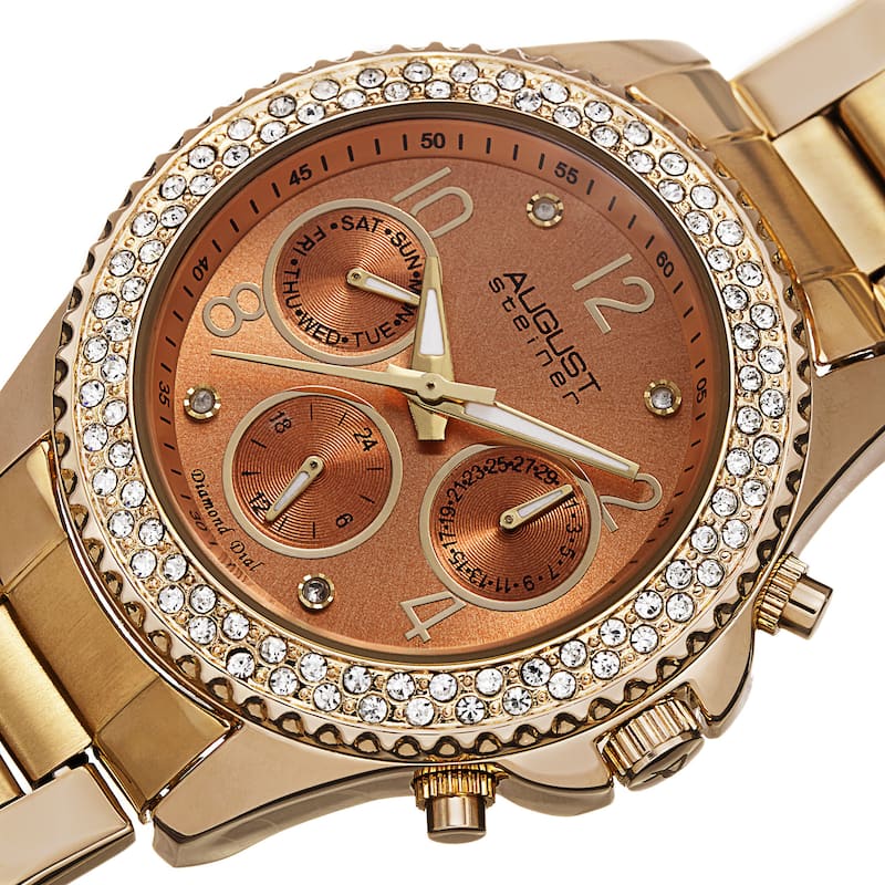 August Steiner Women's AST8136YGOR Swiss Quartz Diamond Gold-Tone Bracelet Watch