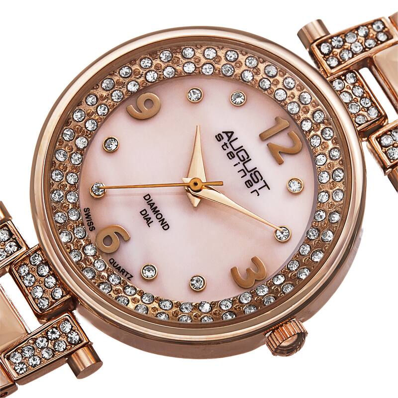 August Steiner Women's Swiss Quartz Diamond Markers Rose-Tone Bracelet Watch