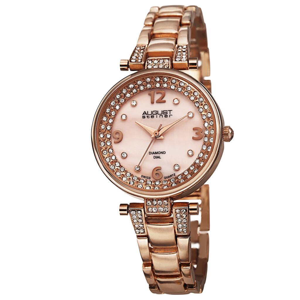 August Steiner Women's Swiss Quartz Diamond Markers Rose-Tone Bracelet Watch