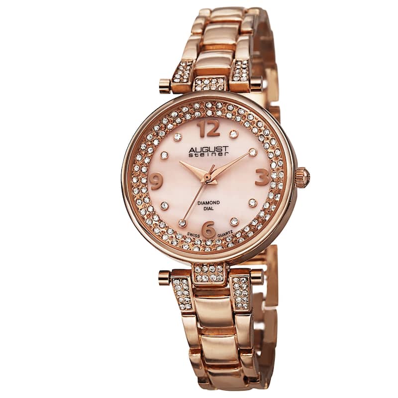 August Steiner Women's Swiss Quartz Diamond Markers Rose-Tone Bracelet Watch