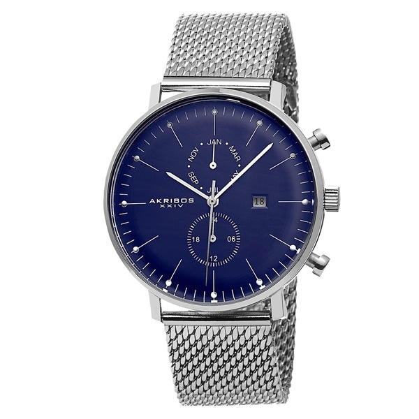 Shop Akribos XXIV Men's Swiss Quartz Dual-Time Stainless Steel Mesh ...