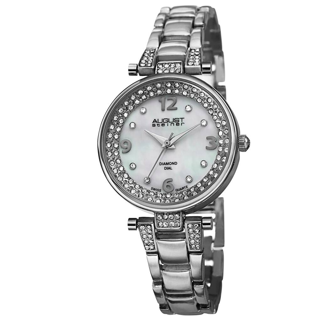 August Steiner Women's Swiss Quartz Diamond Markers Silver-Tone Bracelet Watch