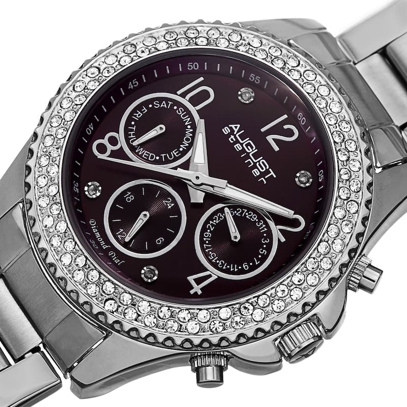 August Steiner Women's AST8136SSPU Swiss Quartz Diamond Silver-Tone Bracelet Watch