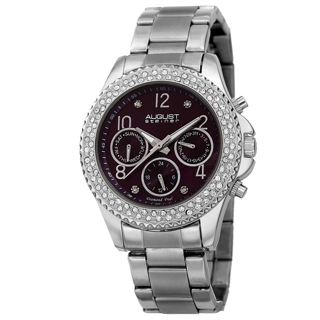August Steiner Women's AST8136SSPU Swiss Quartz Diamond Silver-Tone Bracelet Watch