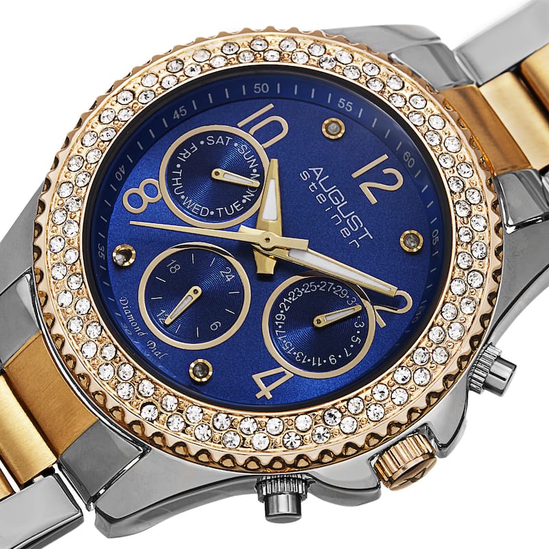 August Steiner Women's AST8136TTBU Swiss Quartz Diamond Blue Bracelet Watch