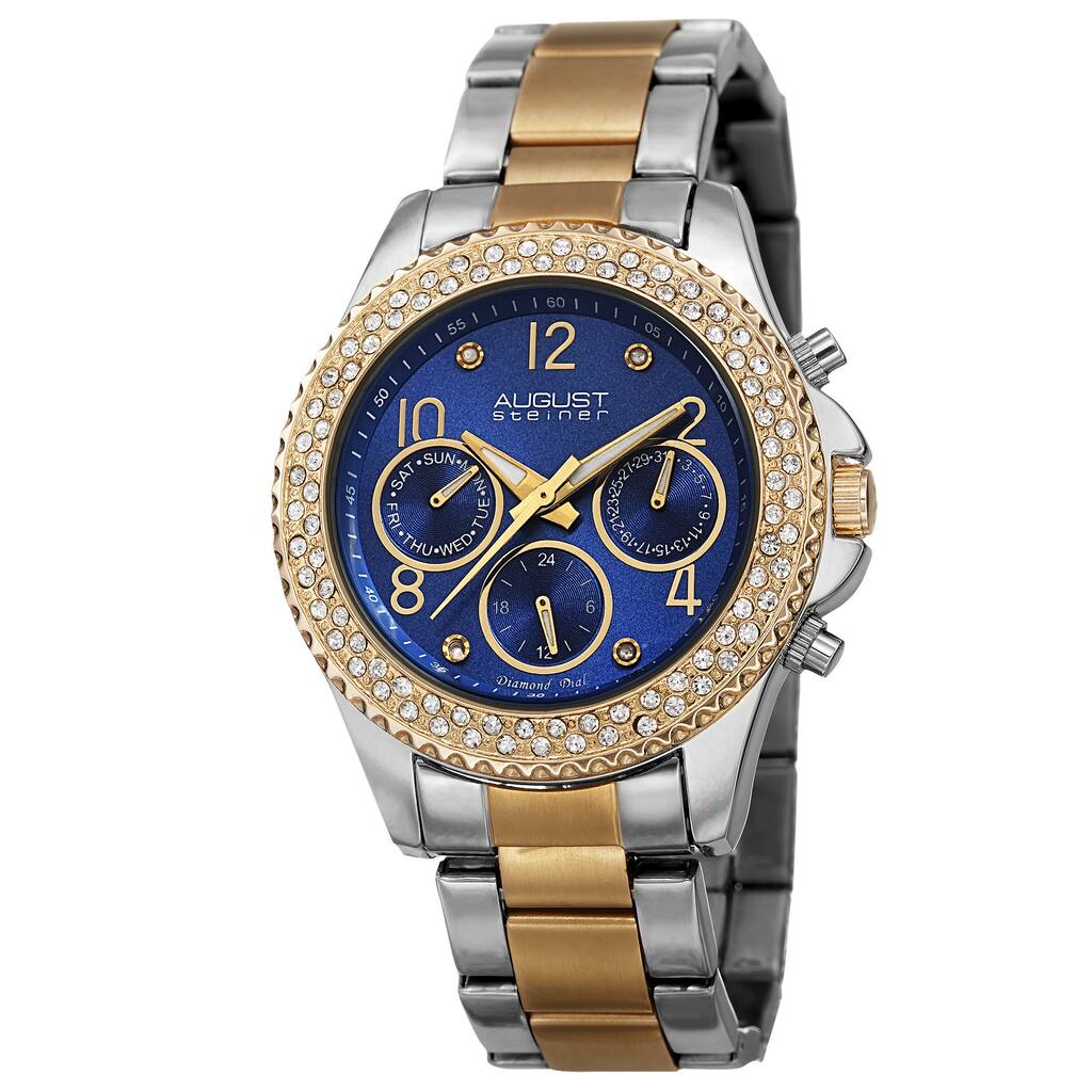 August Steiner Women's AST8136TTBU Swiss Quartz Diamond Blue Bracelet Watch