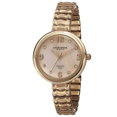 Akribos XXIV Women's Quartz Diamond Markers Expandable Gold-Tone Bracelet Watch