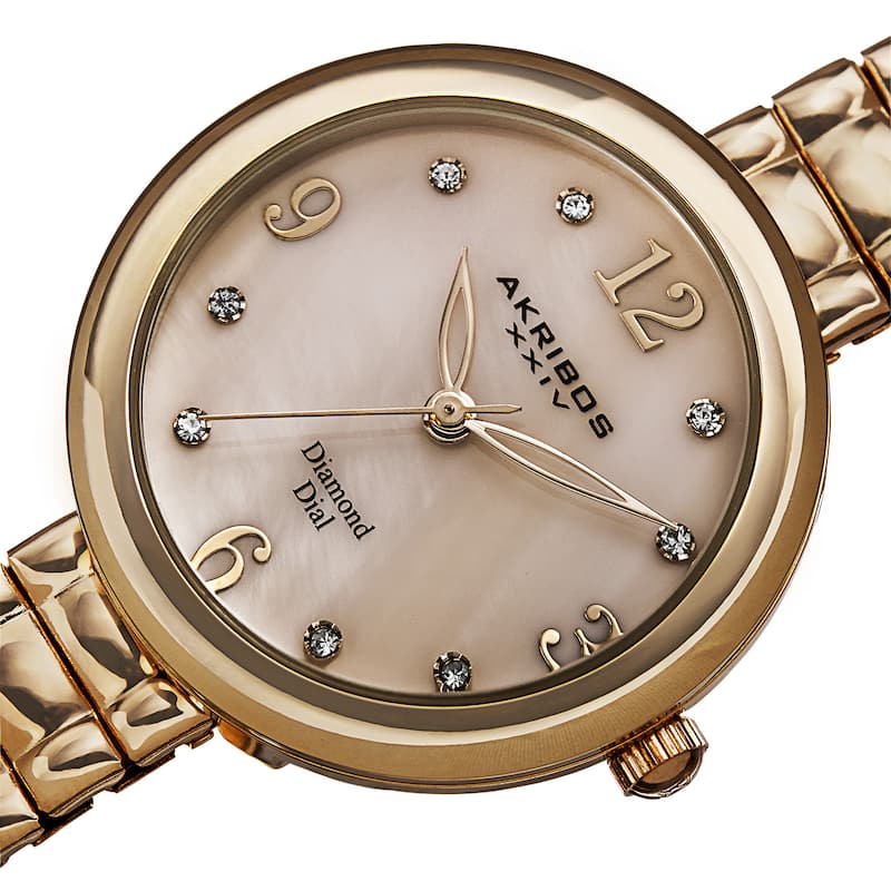 Akribos XXIV Women's Quartz Diamond Markers Expandable Gold-Tone Bracelet Watch