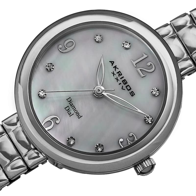 Akribos XXIV Women's Quartz Diamond Markers Expandable Silver-Tone Bracelet Watch