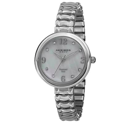 Akribos XXIV Women's Quartz Diamond Markers Expandable Silver-Tone Bracelet Watch