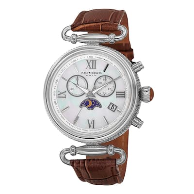 Akribos XXIV Women's Swiss Quartz Chronograph Leather Brown Strap Watch