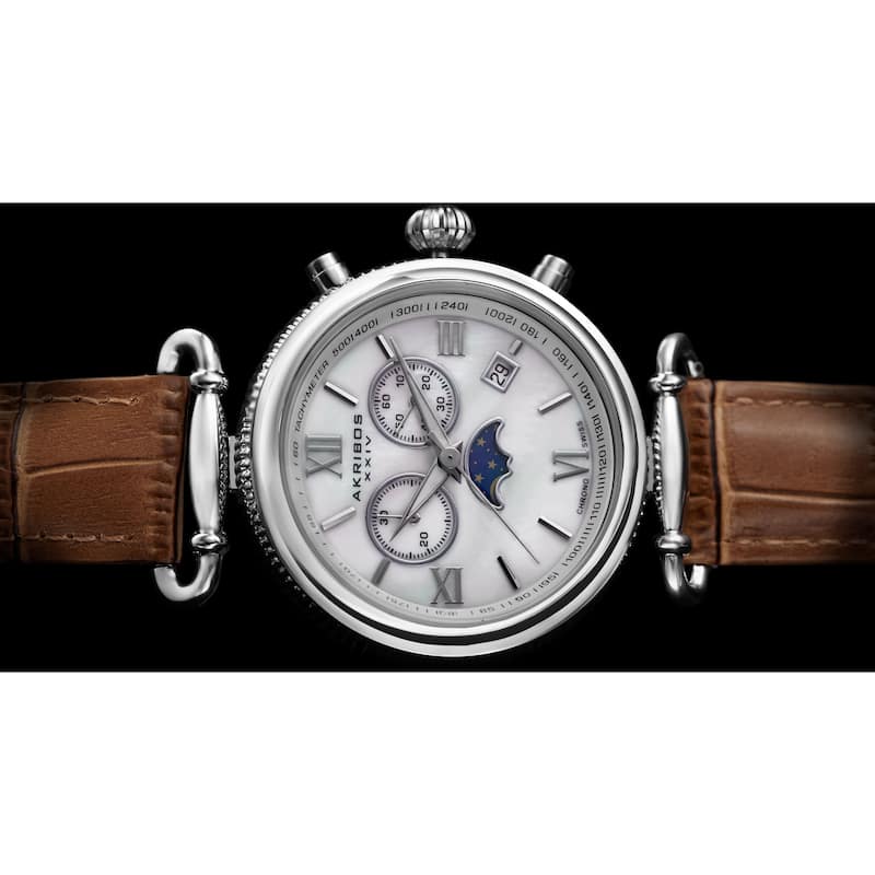 Akribos XXIV Women's Swiss Quartz Chronograph Leather Brown Strap Watch