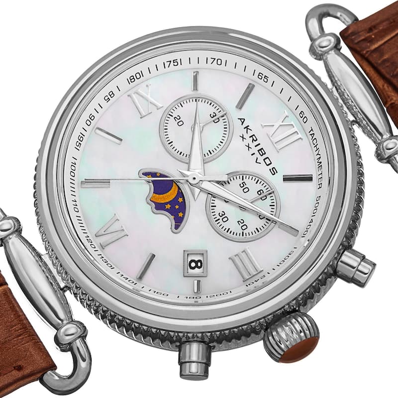 Akribos XXIV Women's Swiss Quartz Chronograph Leather Brown Strap Watch