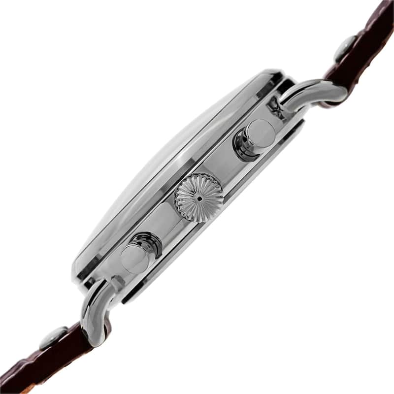 Akribos XXIV Men's Swiss Quartz Multifunction Leather Silver-Tone Strap Watch