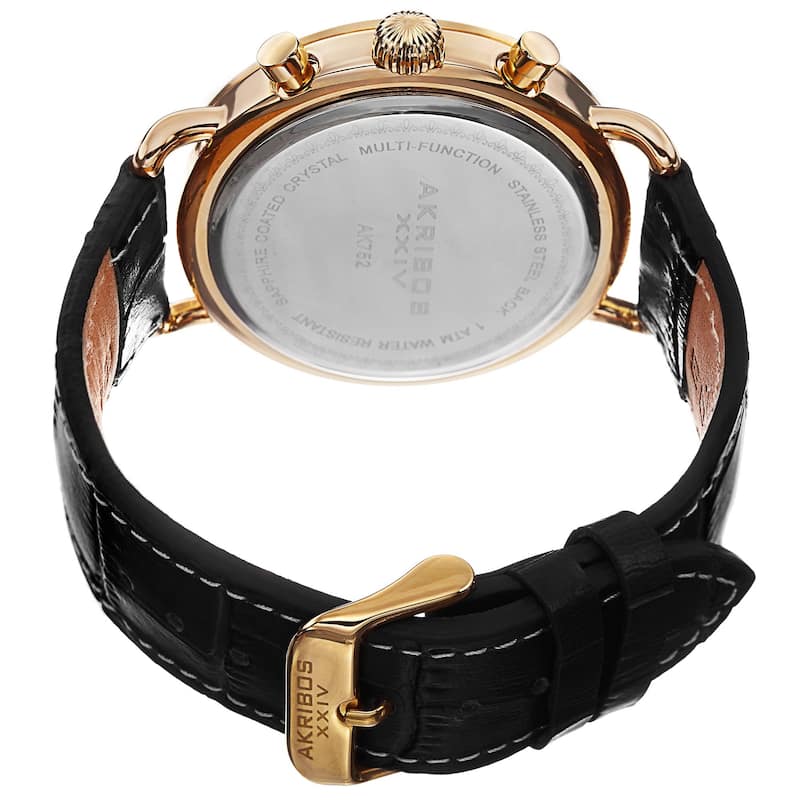 Akribos XXIV Men's Swiss Quartz Multifunction Leather Gold-Tone Strap Watch