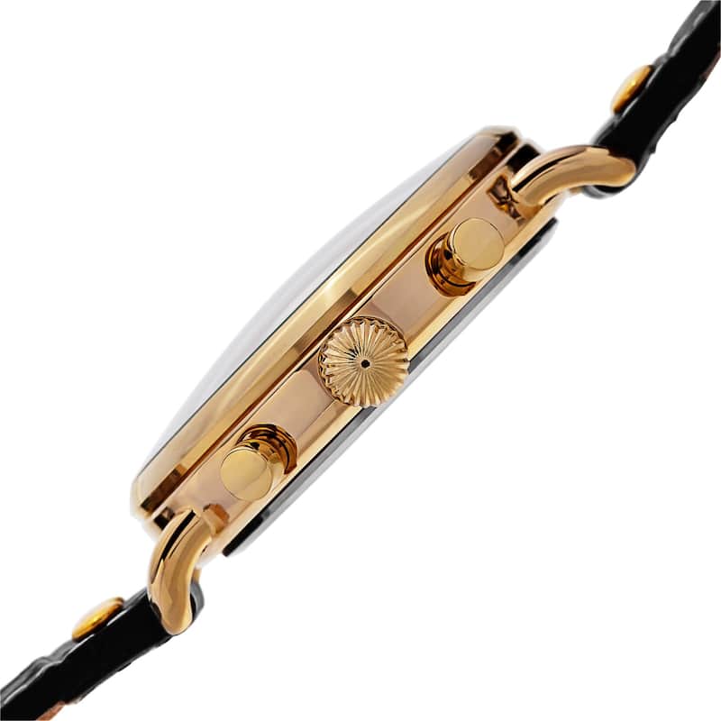 Akribos XXIV Men's Swiss Quartz Multifunction Leather Gold-Tone Strap Watch