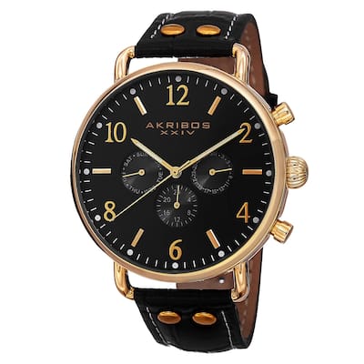 Akribos XXIV Men's Swiss Quartz Multifunction Leather Gold-Tone Strap Watch