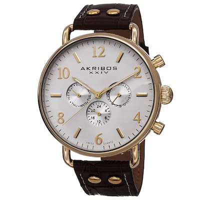 Akribos XXIV Men's Swiss Quartz Multifunction Leather Brown Strap Watch