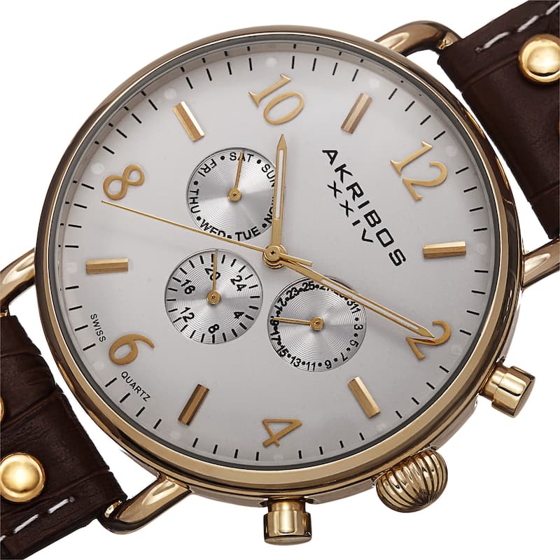 Akribos XXIV Men's Swiss Quartz Multifunction Leather Brown Strap Watch
