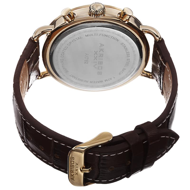 Akribos XXIV Men's Swiss Quartz Multifunction Leather Brown Strap Watch