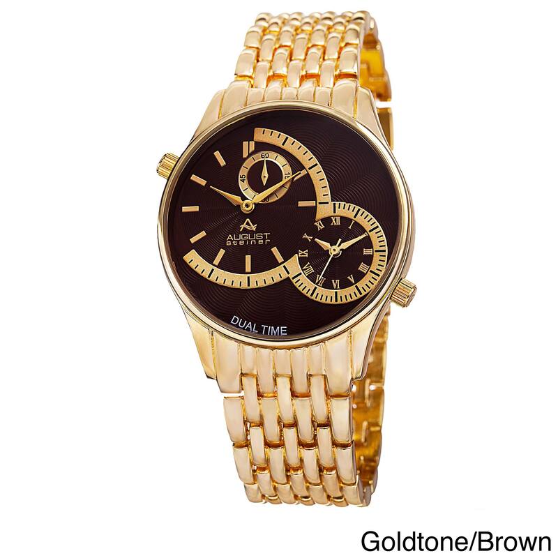 August Steiner Men's Swiss Quartz Dual Time Bracelet Watch - Gold-tone Bracelet/Brown Dial - Male - N/A