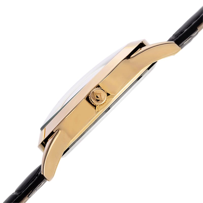 Akribos XXIV Men's Multifunction Quartz Leather Gold-Tone Strap Watch