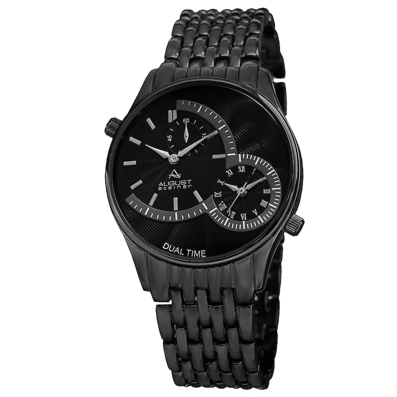 August Steiner Men's Swiss Quartz Dual Time Black Bracelet Watch