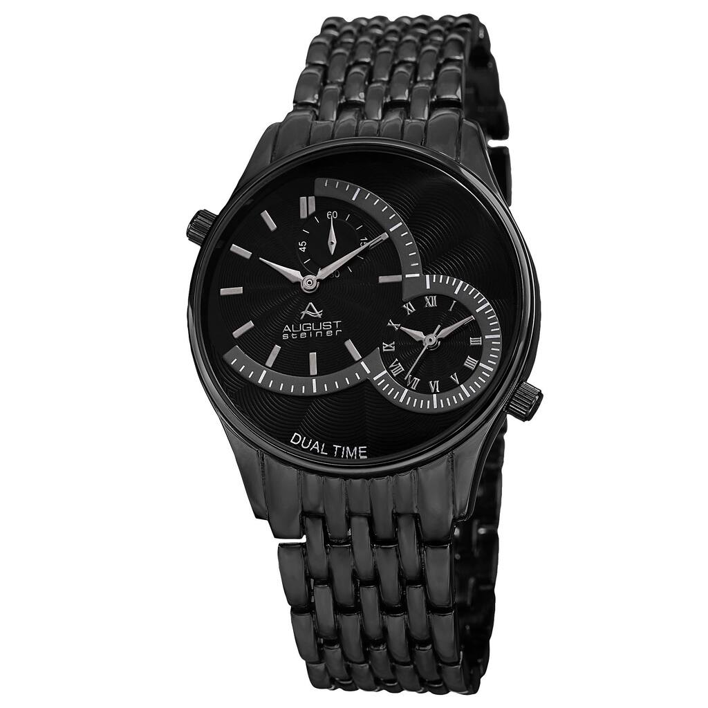August Steiner Men's Swiss Quartz Dual Time Black Bracelet Watch