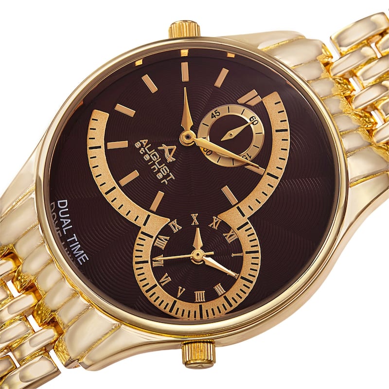 August Steiner Men's Swiss Quartz Dual Time Brown Bracelet Watch