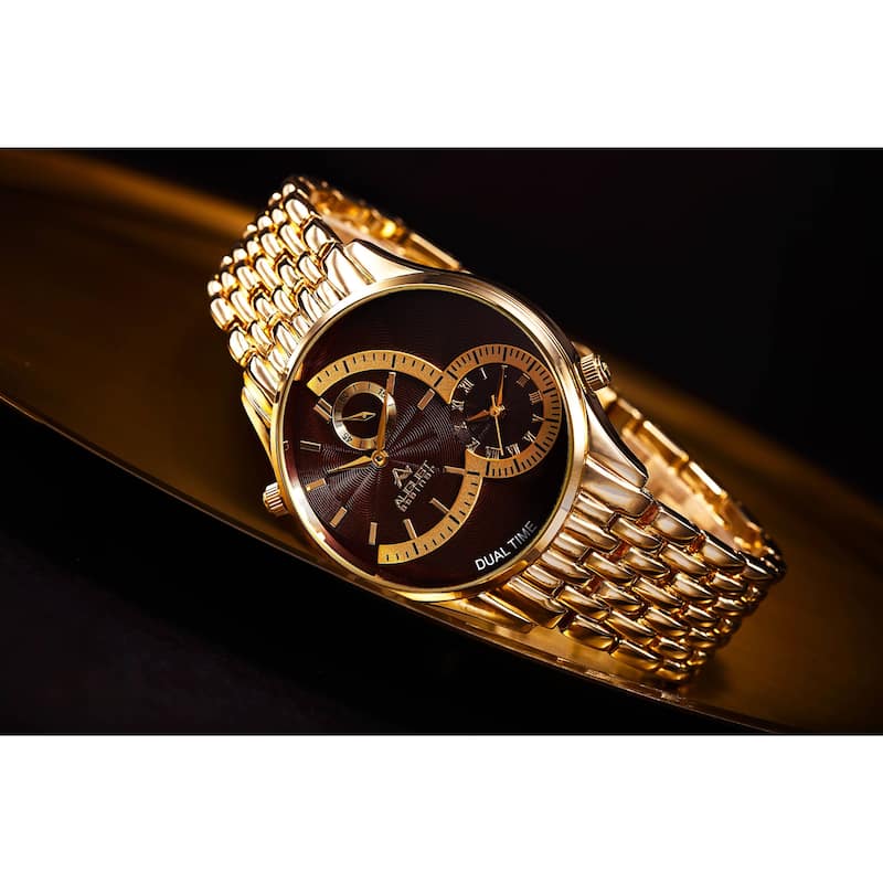 August Steiner Men's Swiss Quartz Dual Time Brown Bracelet Watch