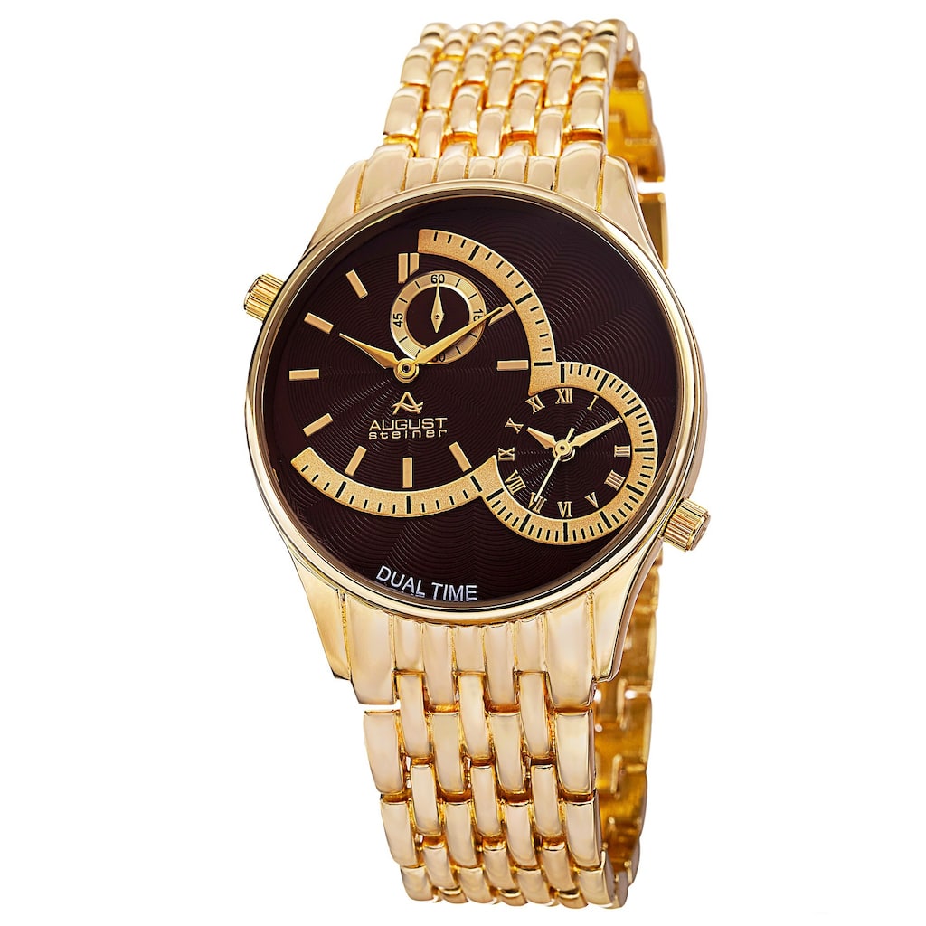 August Steiner Men's Swiss Quartz Dual Time Brown Bracelet Watch
