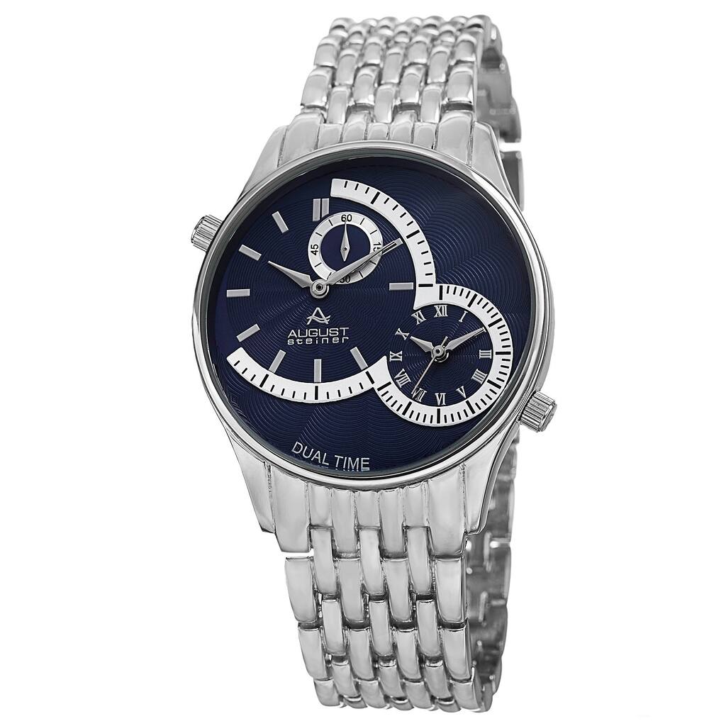 August Steiner Men's Swiss Quartz Dual Time Blue Bracelet Watch