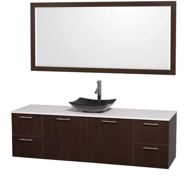 Wyndham Collection Amare 72-inch Espresso/ White Stone Single Vanity with 70-inch Mirror