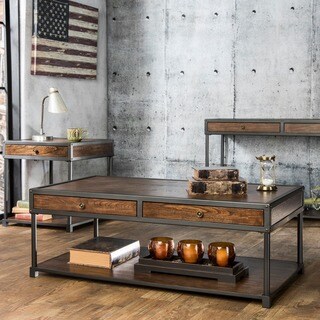 View of Furniture of America Thorne Antique Oak Industrial Accent Table Set ...