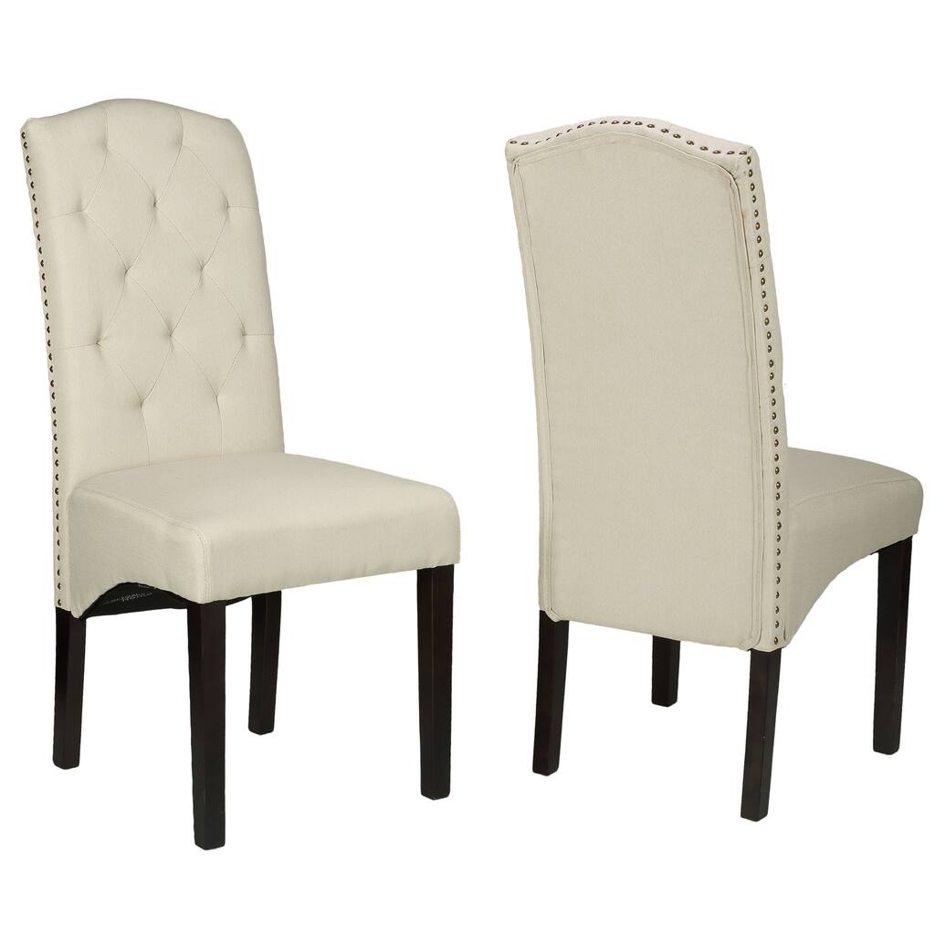 Cortesi Home Alessa Camelback Dining Chair in Beige Linen (Set of 2)