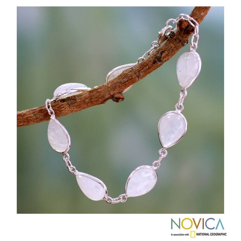 NOVICA Handmade Sterling Silver Inspired Intuition Moonstone Link Bracelet (India)