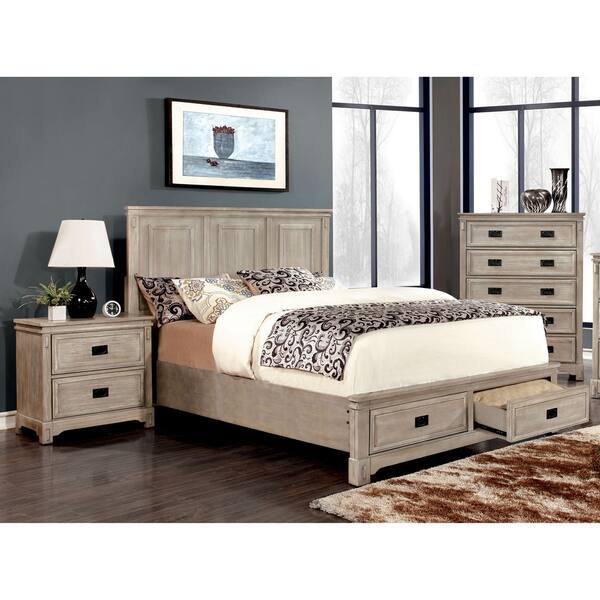 furniture of america bodric traditional 2-piece weathered bed with  nightstand set