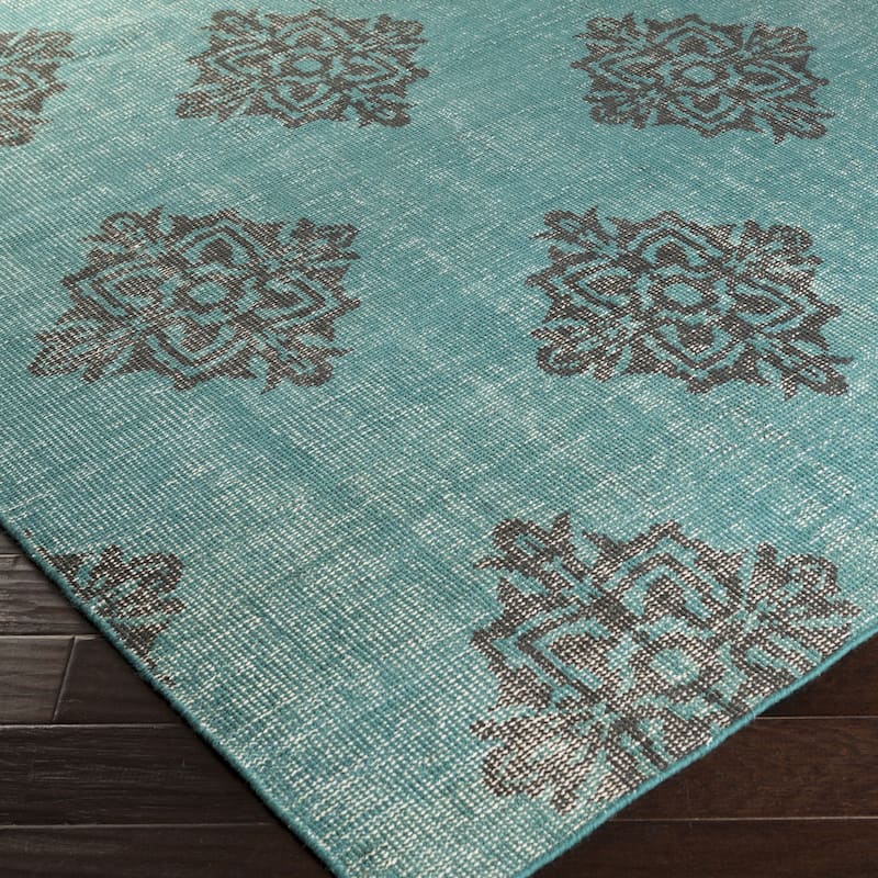 Crediton Hand-knotted Contemporary Wool Area Rug - 5' 6" x 8' 6" - Teal