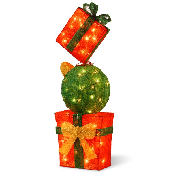32-inch Sisal Gift Box Tower with 50 Clear Lights