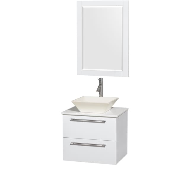 Wyndham Collection Amare 24-inch Single Vanity in Glossy White with White Stone Countertop/ 24-inch Mirror