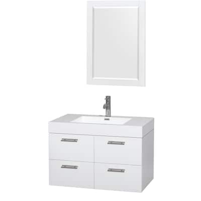 Wyndham Collection Amare 36-inch Single Vanity in Glossy White with Acrylic Resin Countertop/ Integrated Sinks