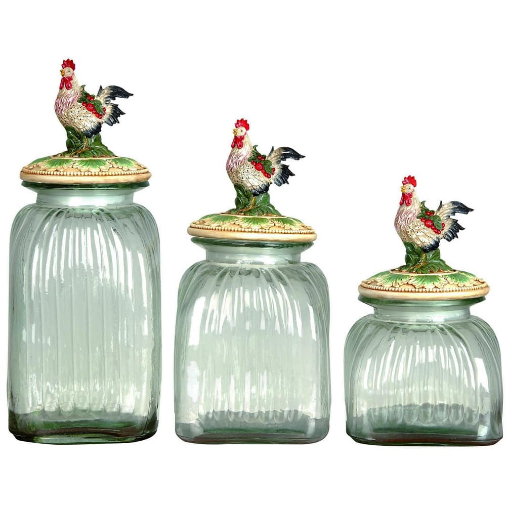 Morning Rooster 3-Piece Glass Kitchen Storage Canister Set