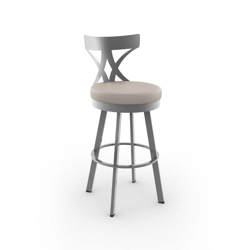 Amisco Washington Swivel Bar Stool - Beige Faux Leather/Glossy Grey Metal